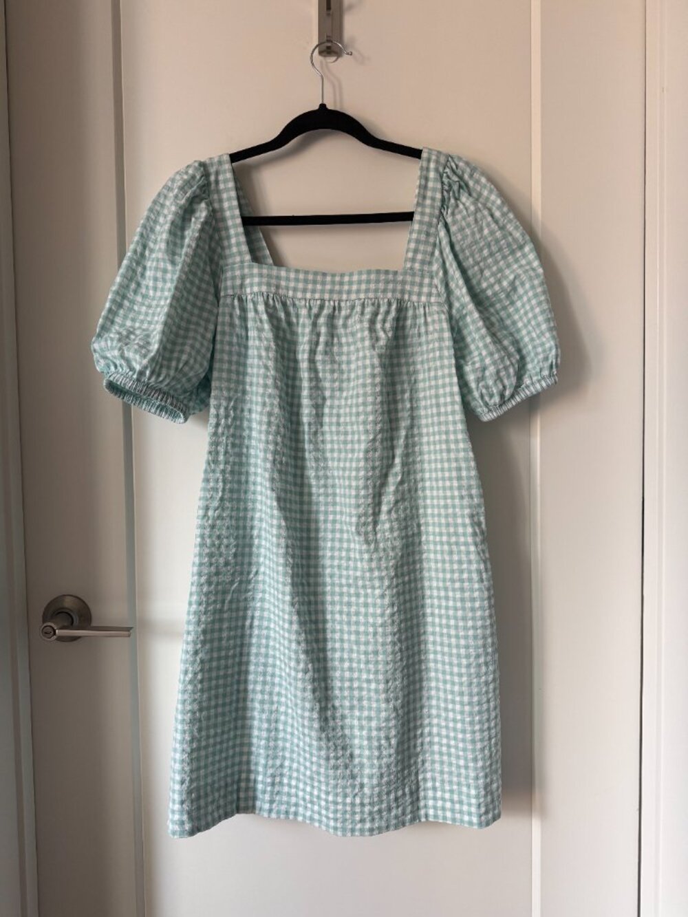 Vineyard Vines Gingham Square Neck Turquoise Seersucker Dress Size Small - Picture 9 of 9